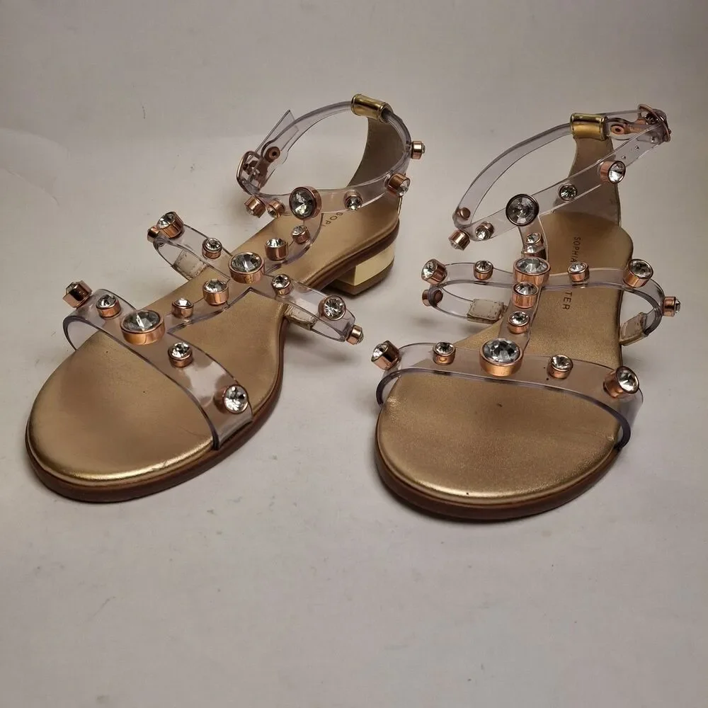 Sophia Webster Gold Dina Flat Sandal Women US5.5/ 36 Gem Studded Summer Vacation